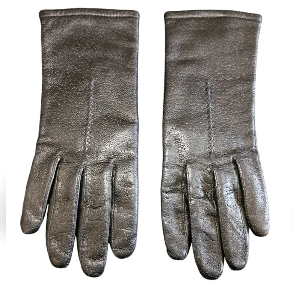 Vintage Fownes Black Leather Gloves Size 7.5